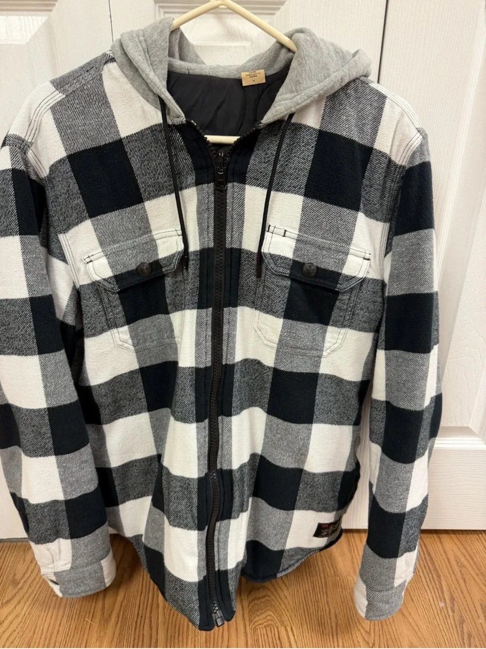 Justin Timberlake/ Levi's Black and White Plaid Hooded Zip Shirt Jacket